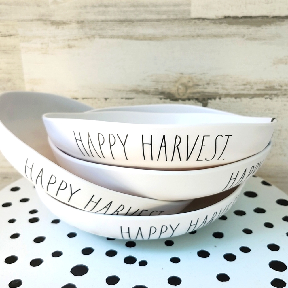 NWT RAE DUNN "HAPPY HARVEST" 9 INCH SET OF 4  MELAMINE BOWLS